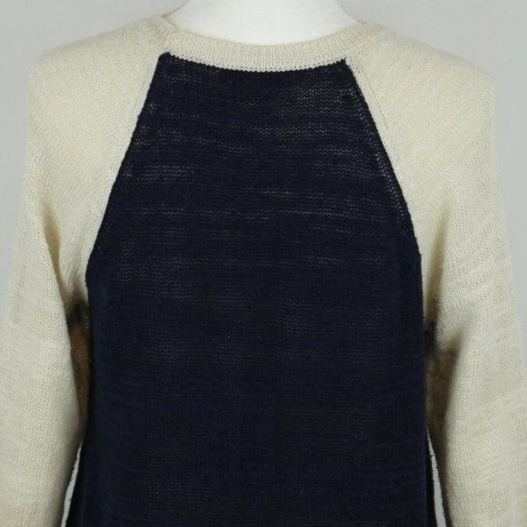 Madewell Women's Medium Blue Cream Linen Blend Raglan Sleeve Scoop Neck Sweater - Picture 4 of 8